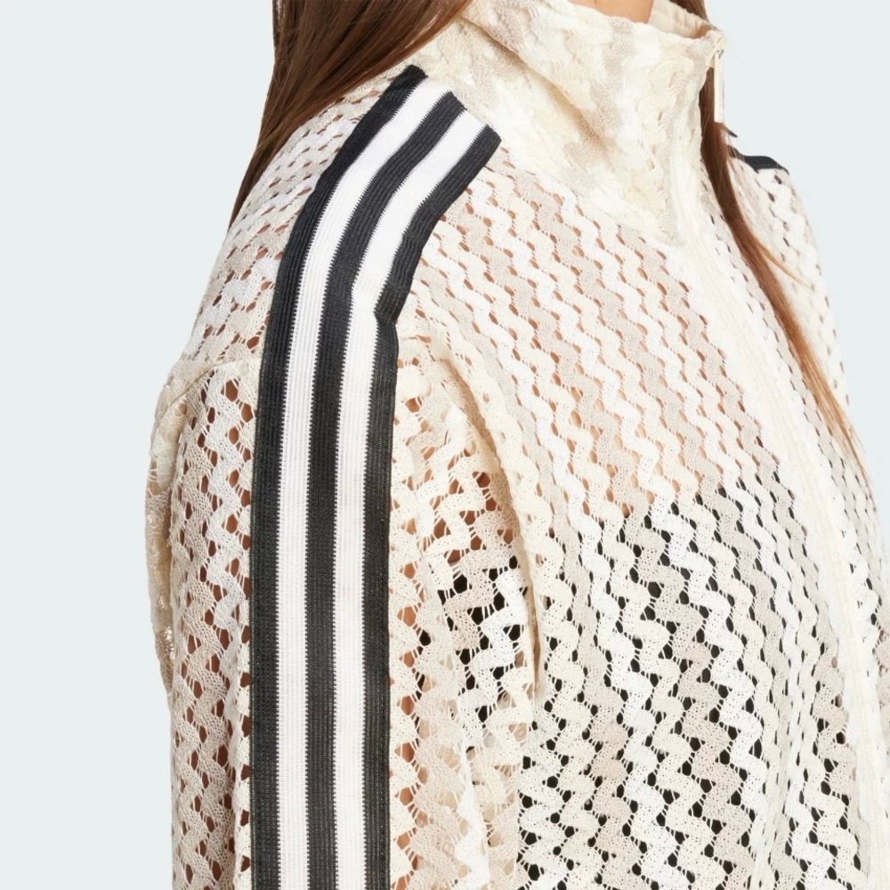 adidas Originals Cream Mesh Bomber Jacket with Black Stripes - Picture 3 of 15